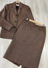 Le Suit Brown Three Button Pocket Jacket & Skirt Suit Set Sz 8