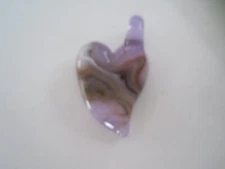 Love Glass Heart Shaped Pendant Handblown Artist Glass Purple Brown Splotch Whit