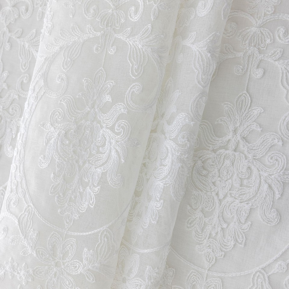 Sheer Tie Up Curtains for Bathroom Girls Bedroom Flower Embroidered