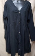 ASOS Black Long Sleeve V-Neck Knee Length 100% Cotton Dress Womens Size 10