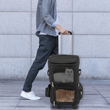 2 Tiers Rolling Pet Carrier with Side Pockets Cat Carrier with 4 Wheels Black