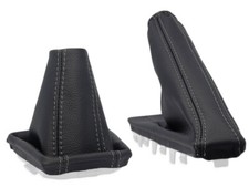 SCHALTMANSCHETTE HANDBREMSSACK FUR SKODA OCTAVIA 3 5E 2013-2019 LEDER NAHT GRAU