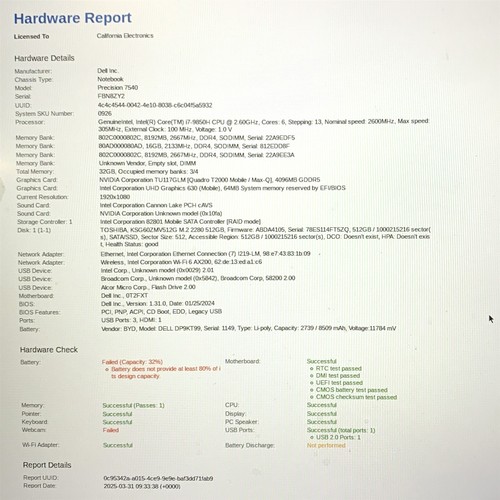 Dell Precision 7540 15.6" FHD i7-9850H 2.60GHz 32GB 512GB SSD Nvidia T2000 Win11 - Picture 11 of 11