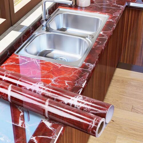 Burgundy Marble Vinyl Adhesive Contact Paper PVC Waterproof Wallpaper Furniture - Picture 6 of 13