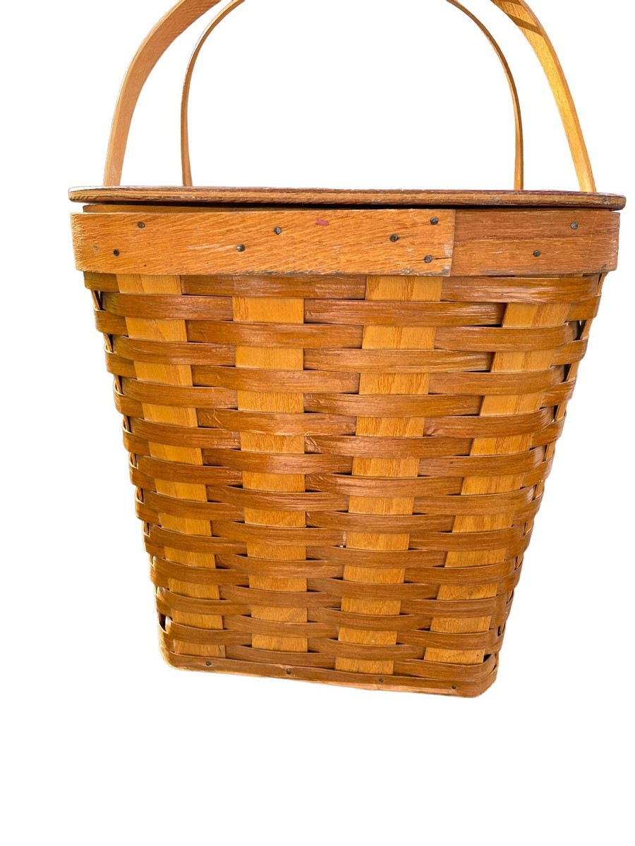 Vintage Picnic Basket With Divider Woven Wooden Handles 1940's | eBay