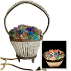 ANTIQUE 1920s BASKET CZECH LAMP GLASS FLOWERS ROSES Czechoslovakia