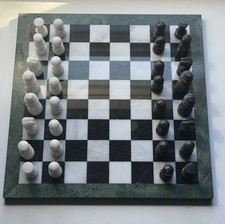 Vintage Mcm Marble Stone Chess Board With Pie...