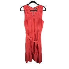 Simply Vera Vera Wang Dress Womens XL Red Sleeveless Midi Tiered Belted Casual