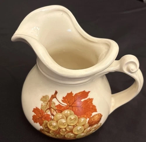 Vintage McCoy Pottery Pitcher 7515 Cream Fruit And Nuts Design
