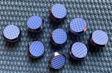 9 Matching Antique Vtg Blue Glass Buttons w/ Silver Edge - 5/8&rdquo; - Old Lot