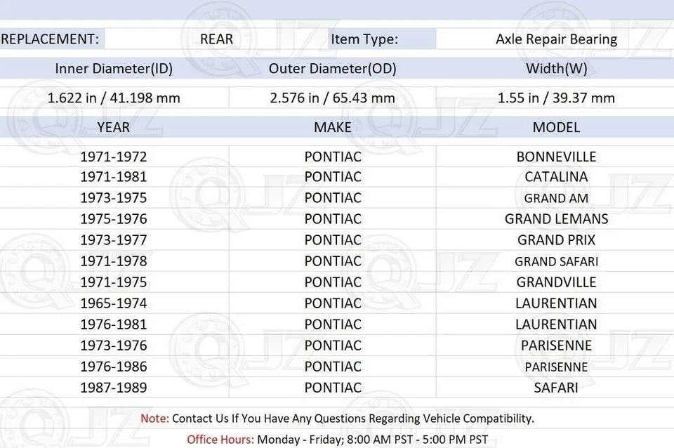 [TRASERO (cantidad 2)] Rodamiento de eje RP6408 para Pontiac Grandville 1971-1975 2x2 Foto 2 de 4