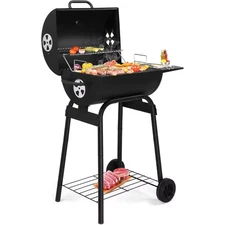 VINGLI Barrel Charcoal Grill with Side Table BBQ Grill Outdoor Smoker Grill with