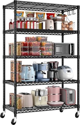 36'' W x 16'' D x 79'' H Wire Storage Shelves W/ Wheels 5 Tier NSF Certified Heavy