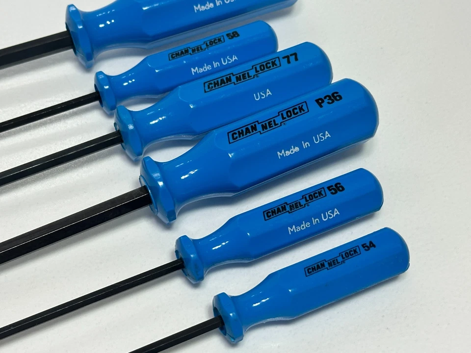 Nuevo de Lote Antiguo Channellock Tools EE. UU. 6 piezas Juego de Destornilladores Ranurados Planos y Phillips, Azul Foto 3 de 4