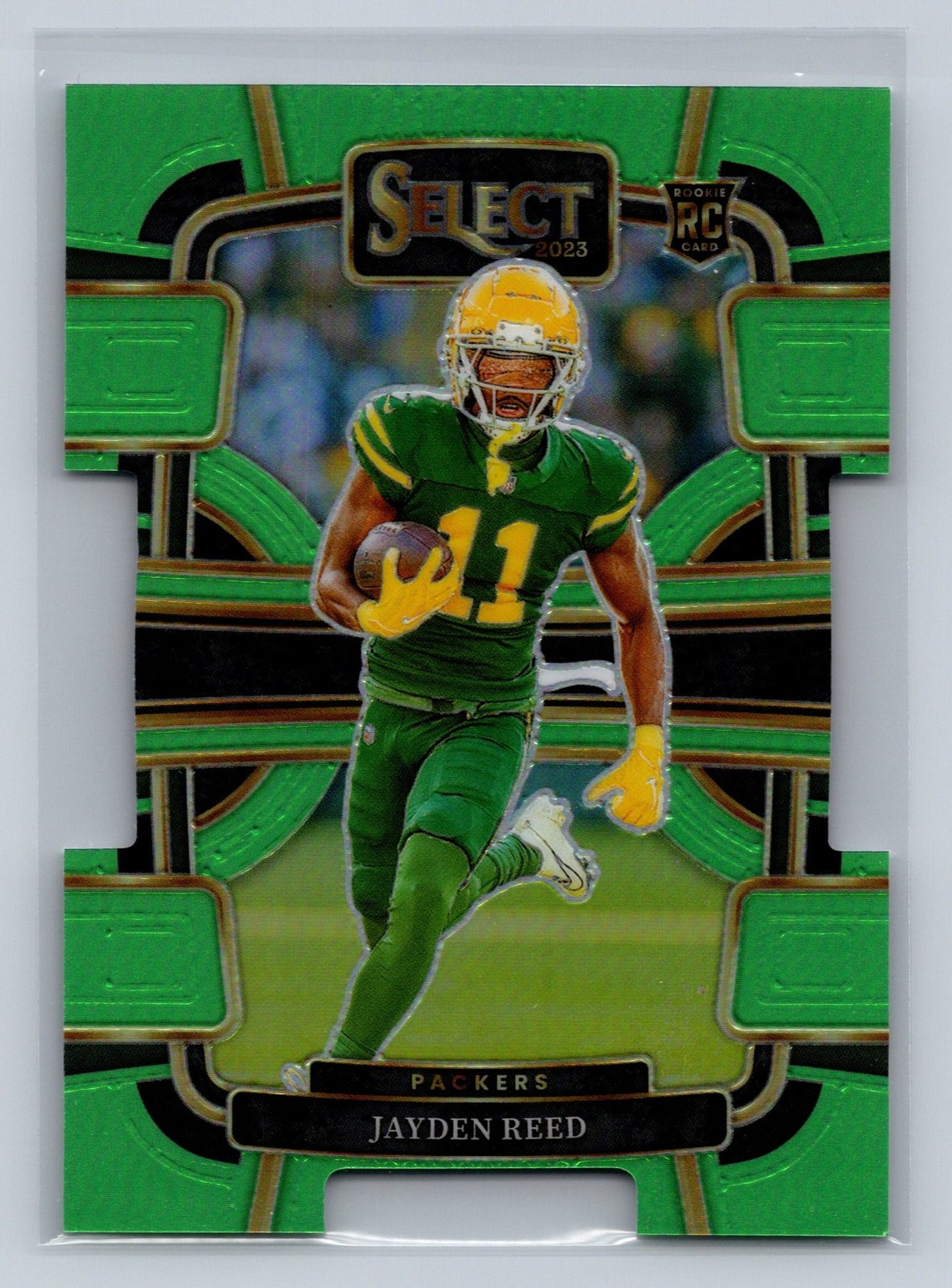 Jayden Reed 2023 Select Neon Green Prizm Die-Cut Rookie RC /599 #38 Packers