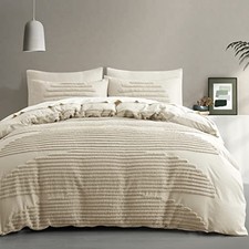 5 Pieces Duvet Cover Set, Boho Bedding Sets for Modern Home, Tufted King Beige