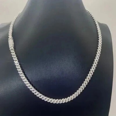 18.00Ct Round Cut Lab-Created Diamond Men's Cuban Necklace 14K White Gold Plated