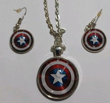 Captain America Necklace And Matching Earrings