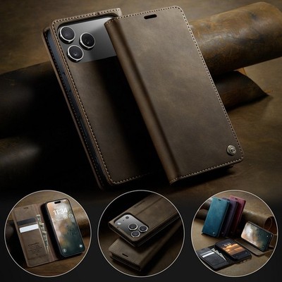 For iPhone 17 Air 16 Pro Max 15 14 13 12 11 Card Pocket Leather Flip Case Cover