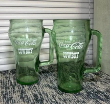 Vintage Coca-Cola Green Cowboy Glass Whataburger Cup Mug Lot Of 2