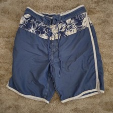 Speedo Mens Swim Trunks Shorts Hawaiian Floral Blue Cream White Size M Medium