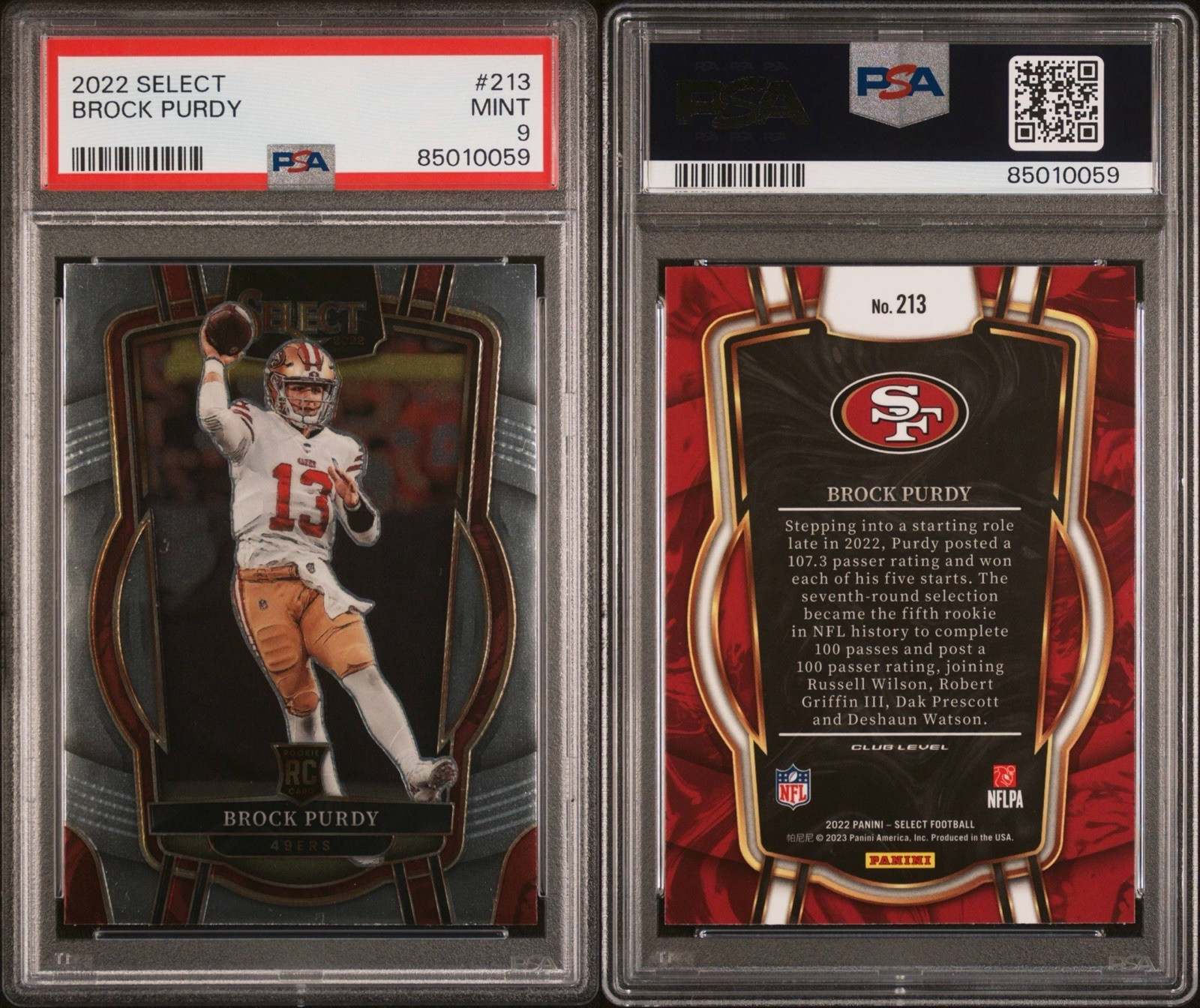 2022 Select #213 Brock Purdy RC PSA 9 MINT view 3