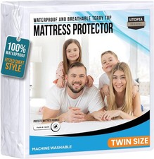 Twin Size Mattress Protector Waterproof, Premium 200 GSM Terry Mattress Cover, S