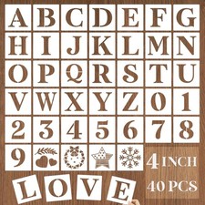 YEAJON 4 Inch Letter Stencils and Numbers, 40 Pcs Alphabet Drawing 4