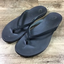 Olukai Tiare Women's Size 8 Black Thong Leather Sandals
