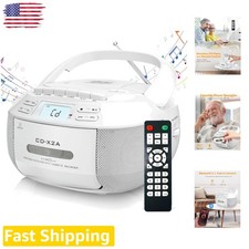 White Bluetooth CD Boombox Cassette Player AM/FM Radio Remote Control