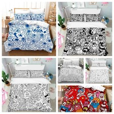 3D Doodle Space Astronaut Rocket Cartoon Quilt Cover Duvet Cover Comforter set