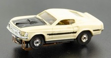 Vintage Aurora TJet 1960s Ford Mustang Mach 1 Cream w/ Black Stripes HO Slot Car