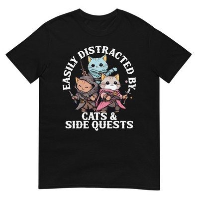 Cats Side Quest Distracted Tabletop Funny Men Women Kids Dad T-Shirt 
