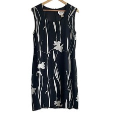 Vintage Cattiva Women Silk Dress 10 Black Abstract Floral Boho Cottagecore 90s