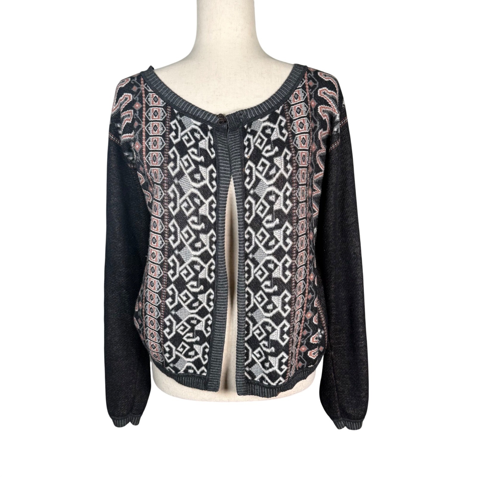 PERUVIAN CONNECTION Geometric Pattern Button Fron… - image 1