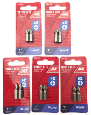 Lot of 5 Ace Hardware 2057909 Packs of 2 #2 Phillips Driver Bits 1'' Long