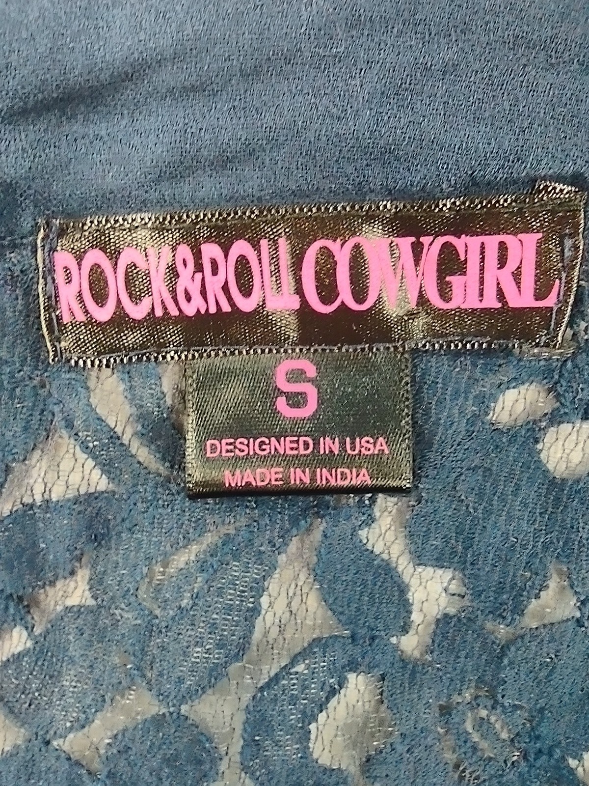 Rock Roll Cowgirl Top Small Blue Embroidered Lace… - image 15