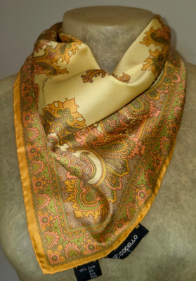NWT CODELLO Silk Scarf Paisley Earth Tones Gold, Sage 20.5'' Square From BERG's