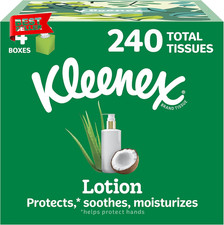 Kleenex Lotion Facial Tissues with Coconut Oil 4 Cube Boxes, 60 Tissue/Box 3-Ply