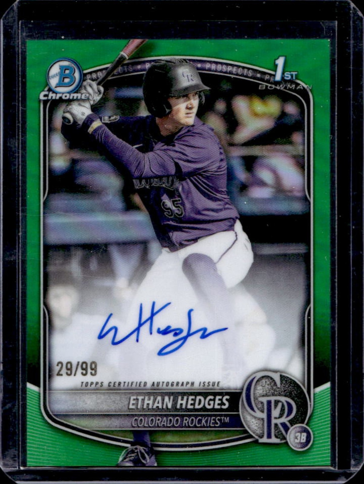 2025 Bowman Draft Ethan Hedges Chrome Auto Green Refractor 1st #/99 Rockies