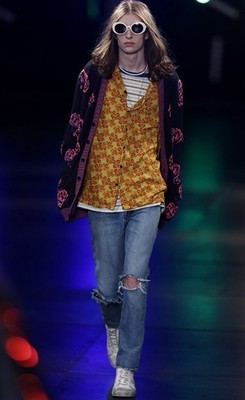 Saint Laurent Hedi Slimane 16SS D10 Blue Jeans Mid Waist Knee Rip