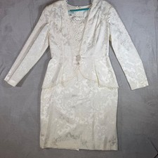 Jessica McClintock Bridal Ivory Damask Lace Peplum Dress Vintage S 12 Made USA