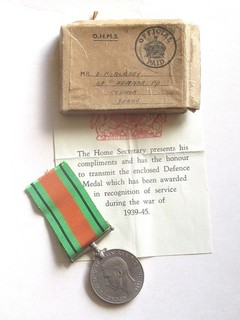 WW2 1939 1945 Boxed Defence Medal with Original Award Letter