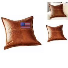 Leather Market Genuine Leather Pillow Cover 22 x 22 Inches Box Tan Antique Pack