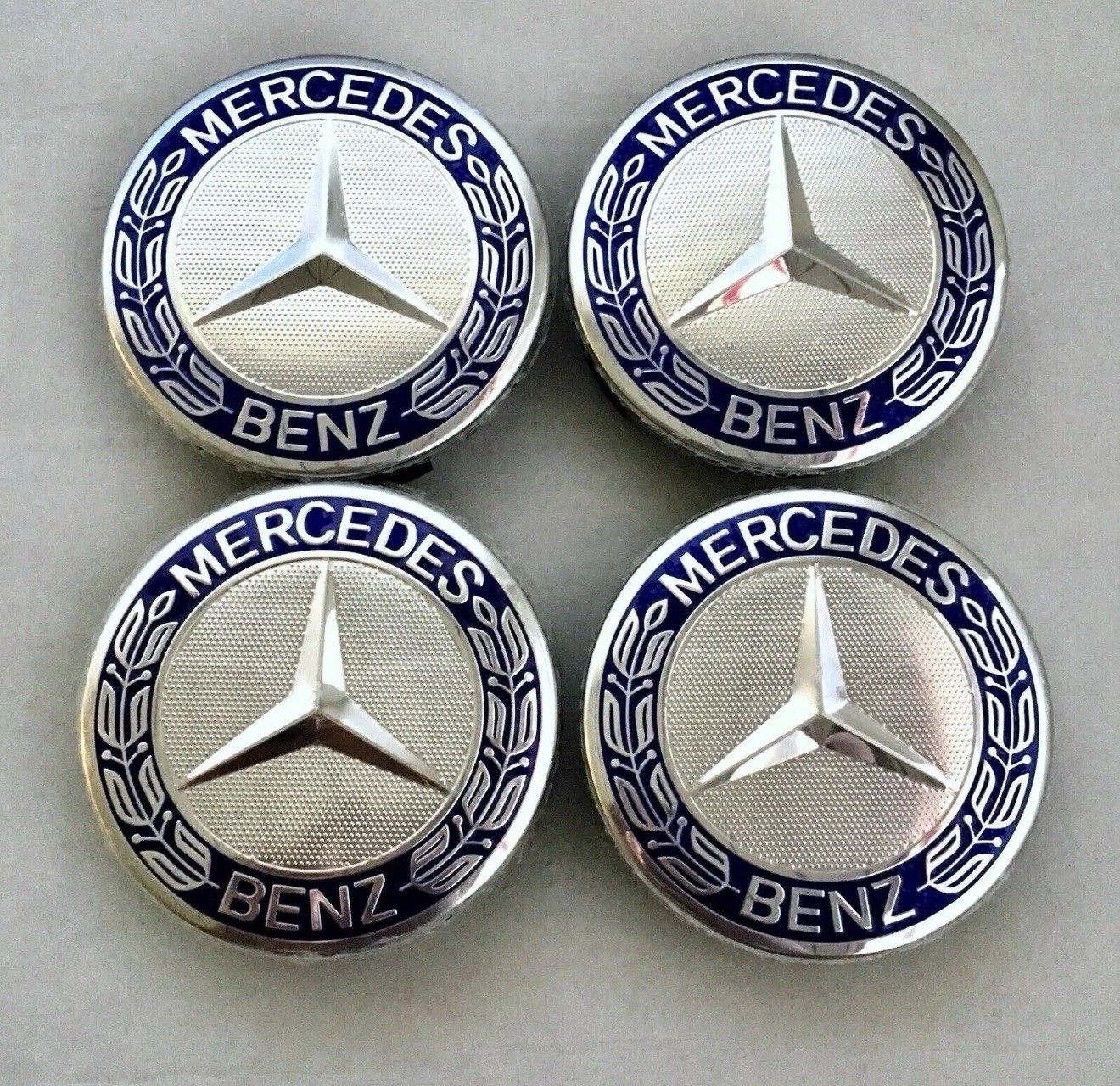 Cache moyeu 75mm bleu pour Mercedes lot de 4 emblèmes de centre de roue