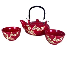 California Pantry Japanese Cherry Blossoms Teapot Cups Ceramic Set