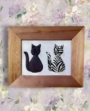 Agnes Asselin Stoff Katze Bild Wandbild Deko gerahmt Kunstwerk