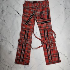 New Tripp NYC Bondage Red Plaid Tartan Belted Pants Womens 9/29" Rave Punk Cyber