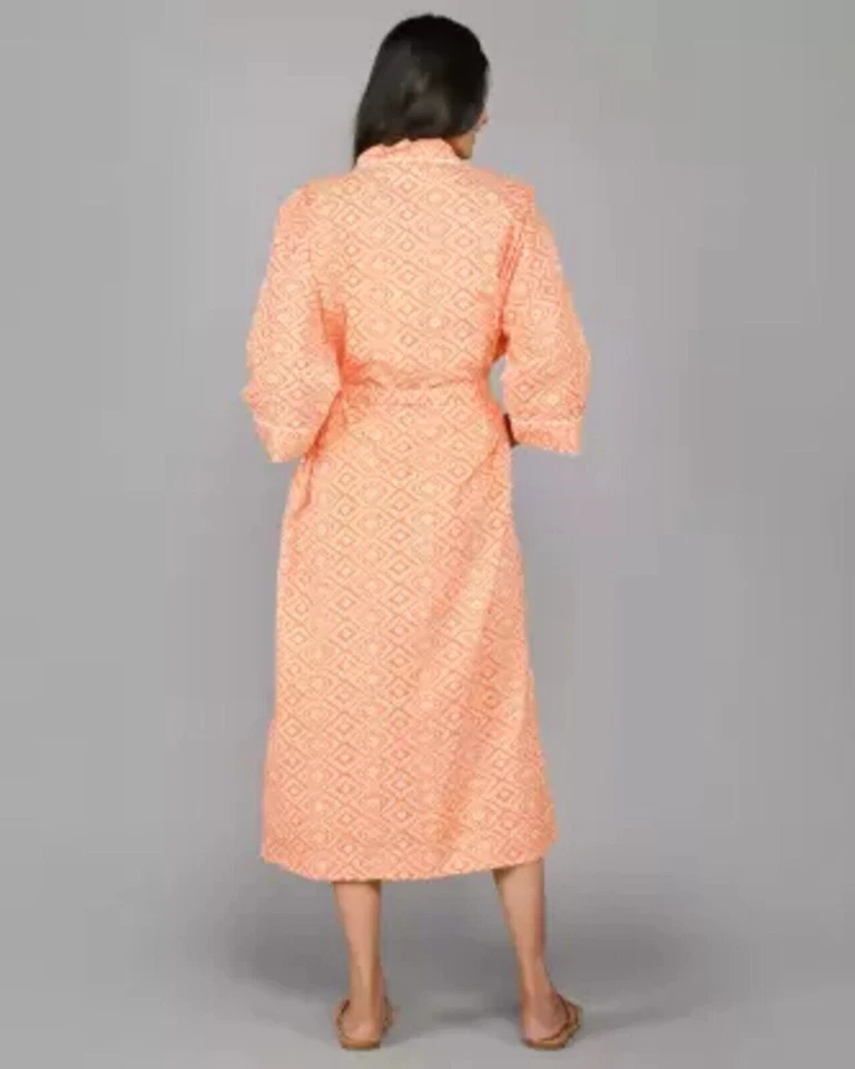 V-Neck Women Soft Cotton Floral Printed Kaftan Comfortable Wear Beach Maxi Dress - Image 2 of 4