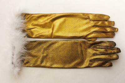 Gold Lame & Feather Handschuhe Flapper Moll Marilyn Filmstar Cosplay Weihnachten